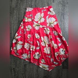 Worthington Asymmetrical Floral Skirt in Red and White With Yellow Accents